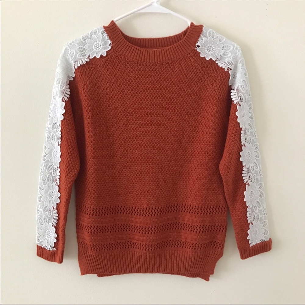 Boutique sweater with adorable lace sleeves